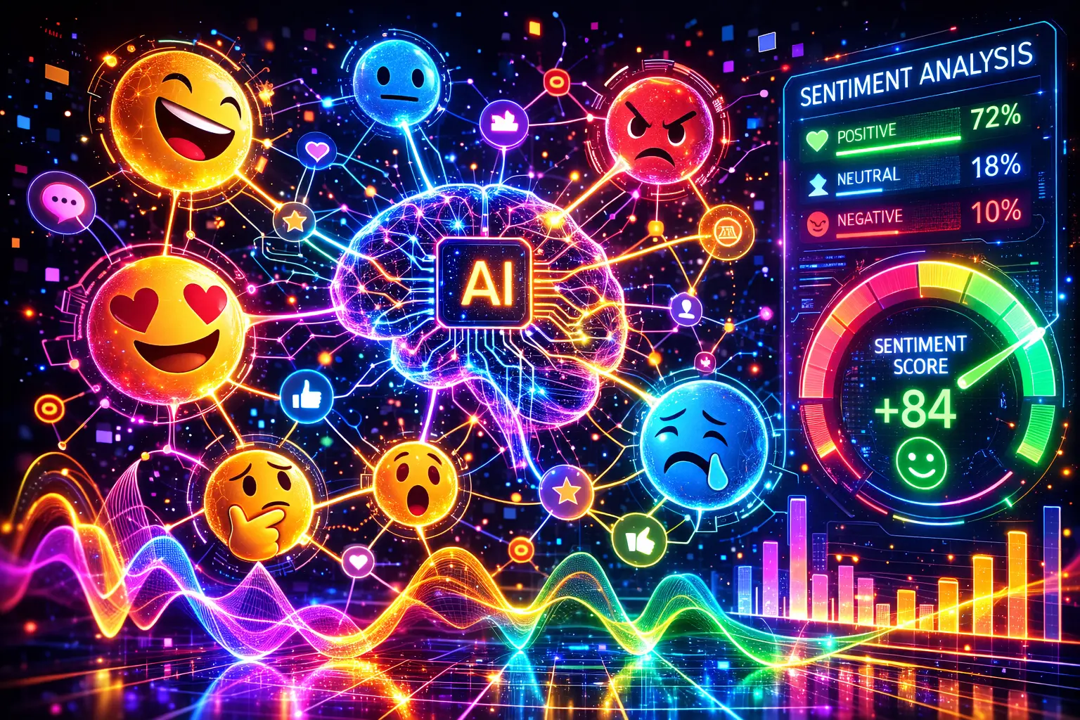 Sentiment analysis con intelligenza artificiale - analisi delle emozioni, emoji, punteggio sentiment positivo negativo neutrale
